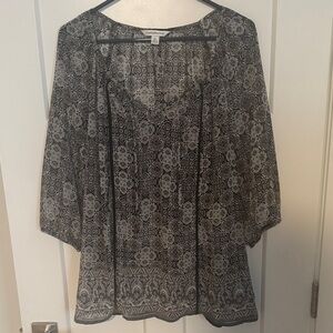 Croft & Barrow Gray, Tan, Black and White Patterned Sheer Blouse